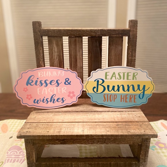 Easter Hanging Wood Wall Decor Signs Set of 2, Bunny Kisses & Easter Wishes Sign - Picture 2 of 16